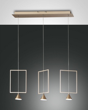 Immagine di Sospensione Lineare Oro 3 Rettangoli con Paralumi Conici Led 24w Sirio Fabas