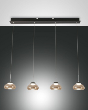 Immagine di Lampadario Lineare 4 Paralumi Vetro Ambra Isola Cucina Arabella Fabas