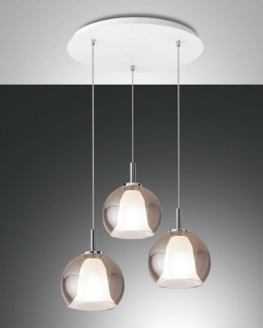 Immagine di Lampadario Rotondo Paralumi Doppio Vetro Fumè Ø50 cm Bretagna Fabas