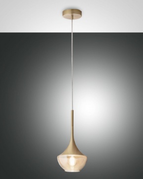 Immagine di Sospensione Cucina Ottone Coppa Vetro Soffiato Ø20 cm Apollo Fabas 