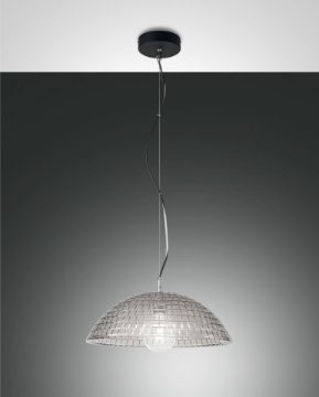 Immagine di Sospensione Campana Vetro Centrifugato Fumé 1xE27 Diamond D.42 cm Fabas