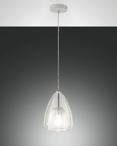 Immagine di Lampada a Sospensione Doppio Cono Metallo e Vetro Trasparente D.22 cm Britton Fabas 