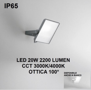Immagine di Faro Proiettore Per Esterno IP65 Led CCT 20w Luce Selezionabile Axel Intec Light