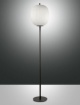 Immagine di Piantana Nera Diffusore Vetro Ovale Bianco Decoro Rigato1xE27 Domizia Fabas