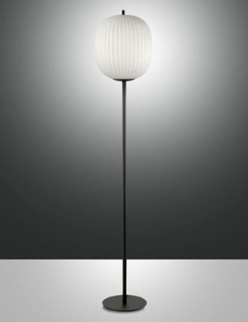 Immagine di Piantana Nera Diffusore Vetro Ovale Bianco Decoro Rigato1xE27 Domizia Fabas