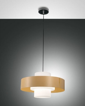 Immagine di Lampadario Paralume Vetro Soffiato con Fascia Metallica Sabbia 1xE27 Loto Fabas