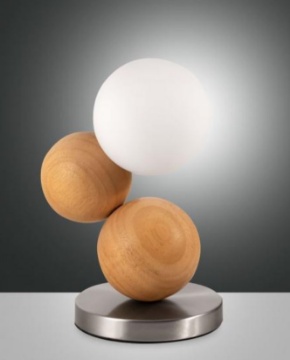 Immagine di Lumetto Sfere Legno Quercia e Vetro Soffiato G9 Led Dimmer Micky Fabas