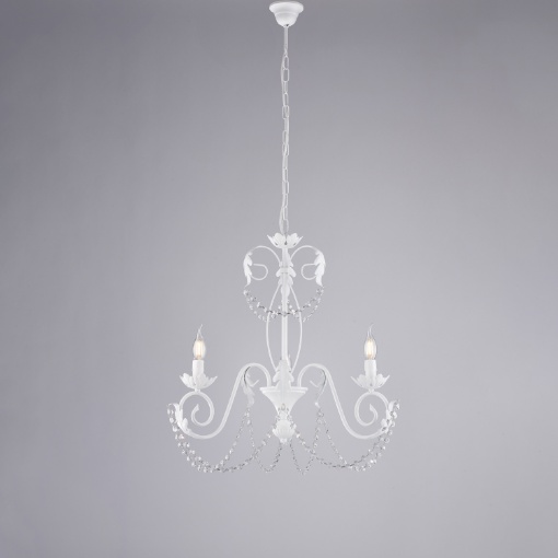 Immagine di Lampadario Classico 3 Bracci Ferro Battuto Bianco Shabby Damasco Be Light