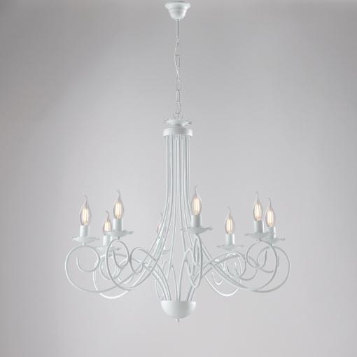 Immagine di Lampadario Classico 8 Bracci Ferro Battuto Alma Bianco Ø67 cm Be Light