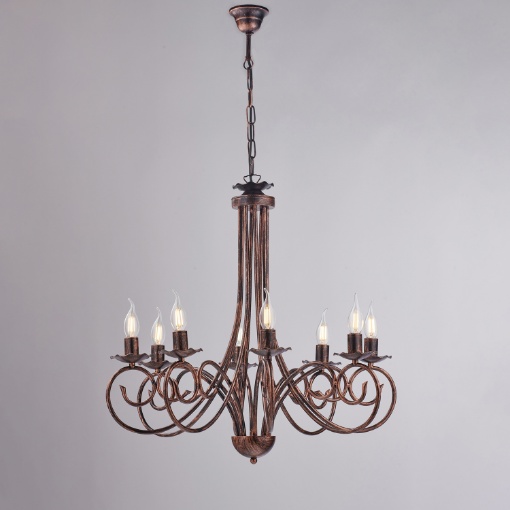 Immagine di Grande Lampadario 8 Luci Classico Ferro Battuto Rame Effetto Antichizzato Alma Be Light