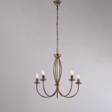 Immagine di Lampadario Classico 5 Luci Ferro Battuto Marrone Decoro Oro Botte Be Light