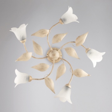 Immagine di Plafoniera Rustica 5 Luci Ferro Avorio Decoro Oro Olga Be Light