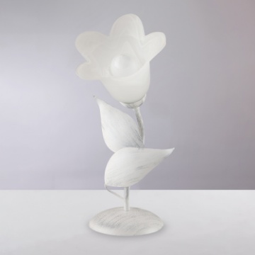 Immagine di Lumetto Ferro Battuto Bianco e Decoro Foglia Argento 1xE14 Olga Be Light