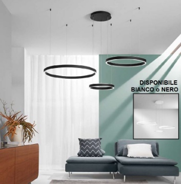 Immagine di Lampadario Decentrato Tre Anelli LED CCT 120w Per Soggiorno Moderno Akrobat Fan