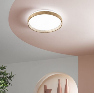 Immagine di Plafoniera Rotonda Effetto Legno Chiaro Madera 48cm Led CCT 38w Fan Europe