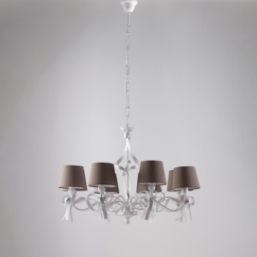 Immagine di Lampadario con Bracci Bianco Shabby Lucy 8 Paralumi Tortora Be Light