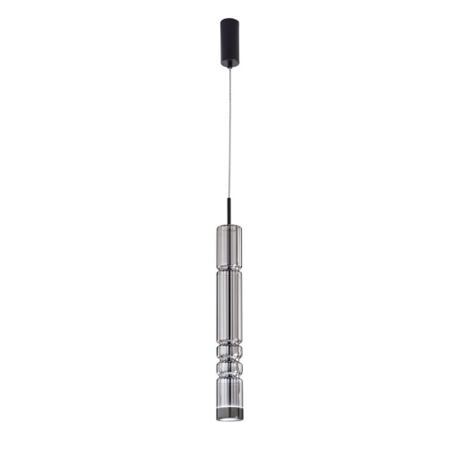 Immagine di Lampada Da Penisola Sospensione Cilindro Vetro Fume Nero Led 8w 3000k Crookes Fan Europe
