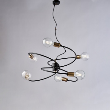 Immagine di Lampa a Sospensione Moderna Vortex 6 Luci Metallo Nero e Ottone Be Light