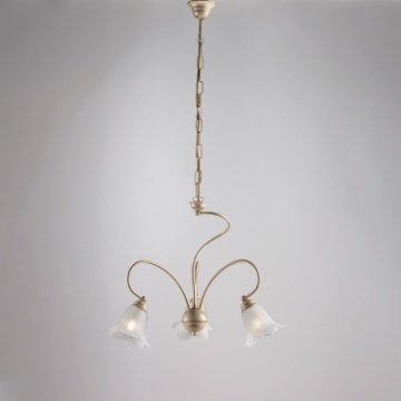 Immagine di Lampadario con 3 Bracci Ferro Battuto Avorio Decoro Oro Alice Be Light