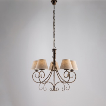 Immagine di Lampadario 5 Bracci Marrone Wengè e Oro Antico Vienna con Paralumi Be Light