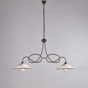 Immagine di Bilanciere Bistrot Ferro Battuto Ruggine Con Paralumi Ceramica Be Light