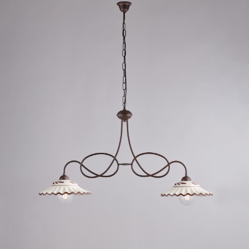 Immagine di Bilanciere Bistrot Ferro Battuto Ruggine Con Paralumi Ceramica Be Light