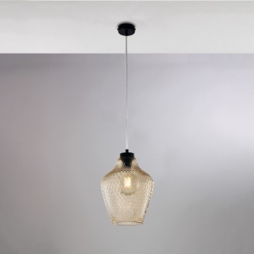 Immagine di Sospensione Maya Nera Con Vetro Ambra a Rombi Be Light