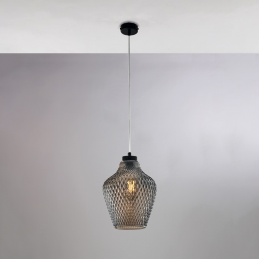 Immagine di Sospensione Vetro Grigio Specchiato con Decori Rombi Maya Be Light