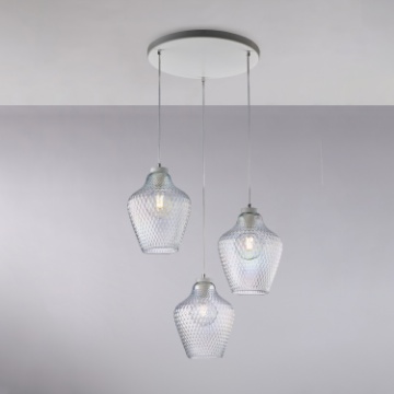 Immagine di Lampadario Rotondo 3 Luci Vetro Rombi Trasparente Maya Be Light