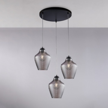 Immagine di Lampadario Pendenti Vetro Specchiato Grigio a Rombi Maya Be Light