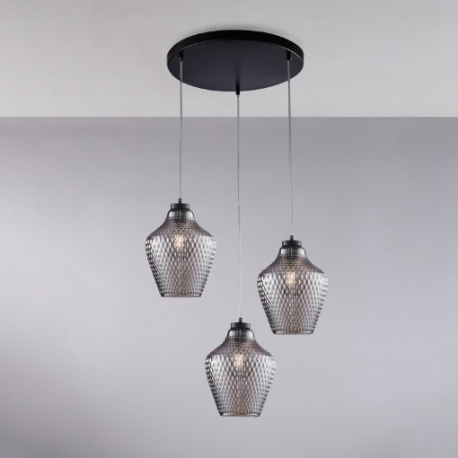 Immagine di Lampadario Pendenti Vetro Specchiato Grigio a Rombi Maya Be Light