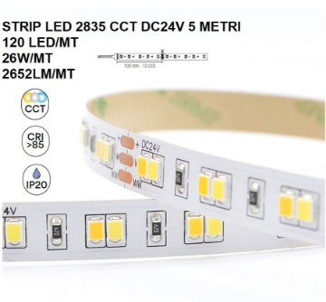 Immagine di Strip Led 5mt 26w/mt 120Led/mt CCT DC24V CRI90 IP20 Intec Light