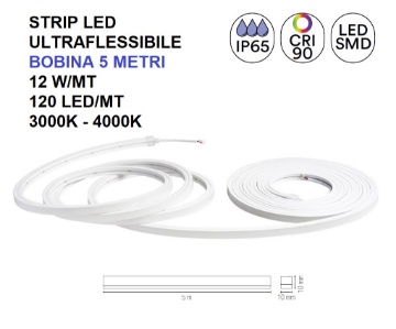 Immagine di Strip Led In Silicone Ultraflessibile Per Esterno 5 Mt 12w/m 120Led/m Flex24V Intec
