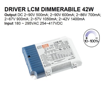 Immagine di Driver Dimmerabile MW LCM 60W Output DC2-90V 500mA Input AC180-295V DC254-417V