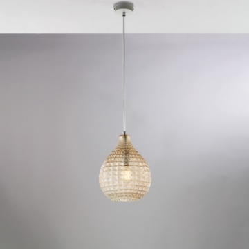 Immagine di Lampada A Sospensione Goccia Vetro Ambra Effetto Diamante Be Light