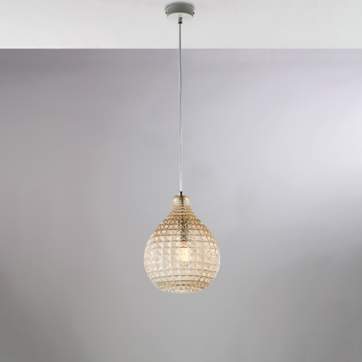 Immagine di Lampada A Sospensione Goccia Vetro Ambra Effetto Diamante Be Light