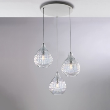 Immagine di Sospensione Rotonda 3 Paralumi Vetro Trasparente Diamante Be Light