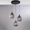 Immagine di Lampadario Rotondo Nero 3 Luci Vetri Grigio Specchiato Diamante Be Light