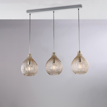 Immagine di Lampadario a Binario Tre Pendenti Goccia Vetro Ambra Diamante Be Light