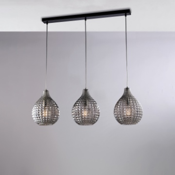 Immagine di Lampadario Lineare Cucina Vetri Grigio Specchiato 3xE27 Diamante Be Light