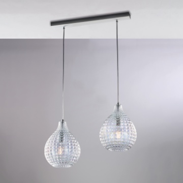 Immagine di Sospensione Lineare Due Pendenti Vetro Trasparente Diamante Be Light