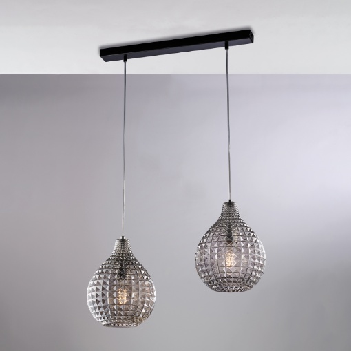 Immagine di Sospensione Moderna Lineare Due Vetri Grigi Diamante Be Light