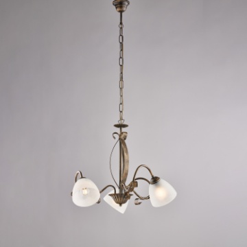 Immagine di Lampadario Rustico Marrone Oro Tre Vetri Alabastro Forgiato Be Light