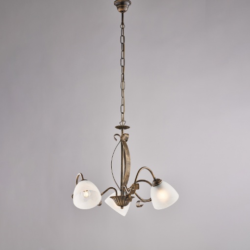 Immagine di Lampadario Rustico Marrone Oro Tre Vetri Alabastro Forgiato Be Light