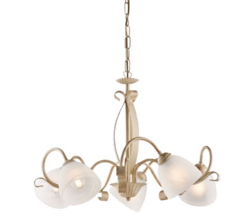 Immagine di Lampadario Ferro Battuto Avorio Oro 5 Paralumi Vetro Forgiato Be Light