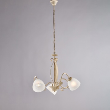 Immagine di Lampadario Rustico Avorio Oro 3 Luci Vetro Alabastro Forgiato Be Light