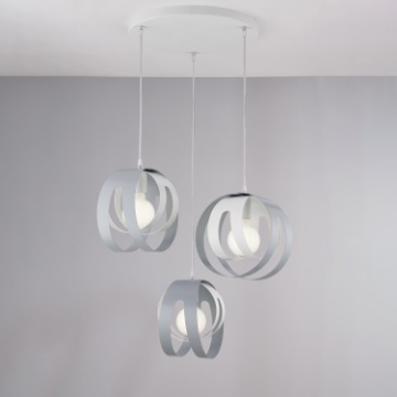 Immagine di Sospensione Rotonda Pendenti Metallo Bianco e Grigio Tobias Be Light