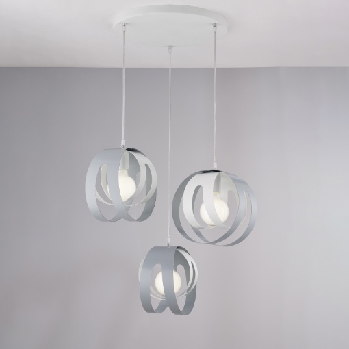 Immagine di Sospensione Rotonda Pendenti Metallo Bianco e Grigio Tobias Be Light