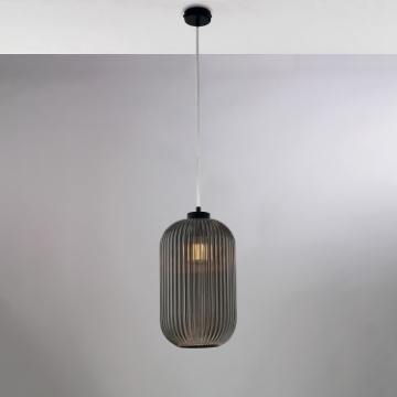 Immagine di Sospensione Da Tavolo Pendente Vetro Rigato Grigio Specchiato Krizia 1xE27 Be Light