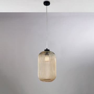 Immagine di Lampadario Pendente Vetro Ambra Plissettato Per Camera Da Letto Krizia 1xE27 Be Light